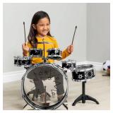 11-Piece Kids Beginner Drum Percussion Musical Instrument Toy Set, Black