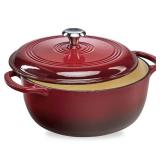 Cast-Iron Dutch Oven Kitchen Cookware w/ Enamel, Handles - 6qt, Red