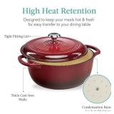 Cast-Iron Dutch Oven Kitchen Cookware w/ Enamel, Handles - 6qt, Red