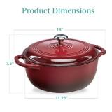 Cast-Iron Dutch Oven Kitchen Cookware w/ Enamel, Handles - 6qt, Red