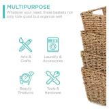 Set of 4 Seagrass Storage Tote Baskets, Laundry Organizer w/ Insert Handles