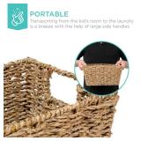 Set of 4 Seagrass Storage Tote Baskets, Laundry Organizer w/ Insert Handles