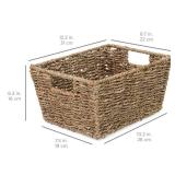 Set of 4 Seagrass Storage Tote Baskets, Laundry Organizer w/ Insert Handles