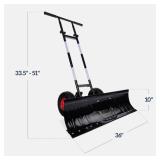 Galvanized Blade 2-Wheel Snow Pusher w/ Adjustable Handle - 36in