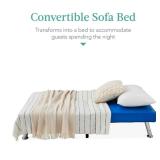 Faux Leather Upholstered Convertible Sofa Bed Futon w/ 2 Cupholders, Blue