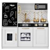 Pretend Play Kitchen Wooden Toy Set for Kids with 11 Accessories, White