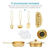 Pretend Play Kitchen Wooden Toy Set for Kids with 11 Accessories, White