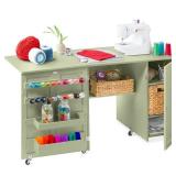 Large Portable Folding Sewing Table Multipurpose Craft Station w/ Wheels, Light Green Retail $169.00