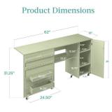 Large Portable Folding Sewing Table Multipurpose Craft Station w/ Wheels, Light Green Retail $169.00