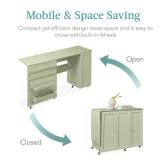 Large Portable Folding Sewing Table Multipurpose Craft Station w/ Wheels, Light Green Retail $169.00