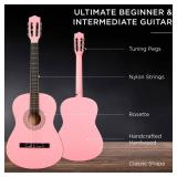 Beginner Acoustic Guitar Set w/ Case, Strap, Extra Strings - 38in, Pink