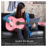 Beginner Acoustic Guitar Set w/ Case, Strap, Extra Strings - 38in, Pink