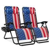 Set of 2 Adjustable Zero Gravity Patio Chair Recliners w/ Cup Holders