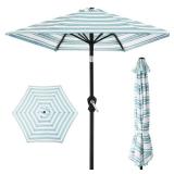 Outdoor Steel Striped Market Patio Umbrella w/ Tilt, Crank Lift - 10ft