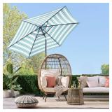 Outdoor Steel Striped Market Patio Umbrella w/ Tilt, Crank Lift - 10ft