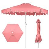 7.5ft Patio Market Umbrella,Wavy Trim, UV-Fade-Resistant, Crank & Tilt, Pink
