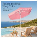 7.5ft Patio Market Umbrella,Wavy Trim, UV-Fade-Resistant, Crank & Tilt, Pink