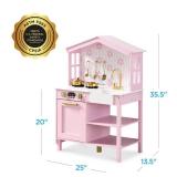 Pretend Play Wooden Farmhouse Kitchen Set w/ Storage, 5 Accessories, Pink