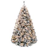 Pre-Lit Snow Flocked Artificial Pine Christmas Tree w/ Warm White Lights 4.5ft
