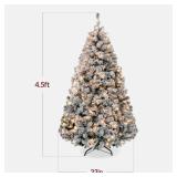 Pre-Lit Snow Flocked Artificial Pine Christmas Tree w/ Warm White Lights 4.5ft