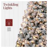 Pre-Lit Snow Flocked Artificial Pine Christmas Tree w/ Warm White Lights 4.5ft