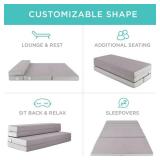 Folding Portable Gray Mattress Topper w/ Plush Foam - 4in, Twin