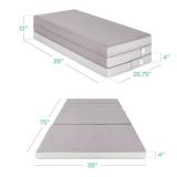 Folding Portable Gray Mattress Topper w/ Plush Foam - 4in, Twin
