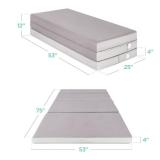 Folding Portable Gray Mattress Topper w/ Plush Foam - 4in, Full