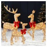 3-Piece Lighted Christmas Deer Set Outdoor Decor with 175 LED Lights