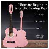 Kids Acoustic Guitar Beginner Starter Kit w/ Carrying Case - 30in, Pink