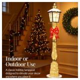 Large Outdoor Christmas Lamppost Decoration, 6ft Tall with Lighted Bow, 100 LEDs - Gold