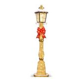 Large Outdoor Christmas Lamppost Decoration, 6ft Tall with Lighted Bow, 100 LEDs - Gold