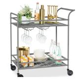 2-Tier Rolling Bar Cart Indoor/Outdoor w/ Shelves, Wine Rack, Locking Wheels
