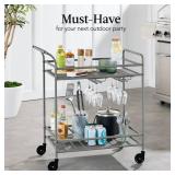 2-Tier Rolling Bar Cart Indoor/Outdoor w/ Shelves, Wine Rack, Locking Wheels