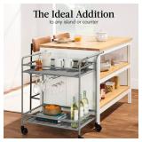 2-Tier Rolling Bar Cart Indoor/Outdoor w/ Shelves, Wine Rack, Locking Wheels