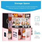 Pretend Play Kitchen Wooden Toy Set for Kids with 11 Accessories, Pink