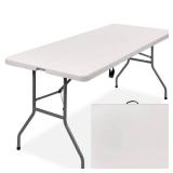 Portable Folding Plastic Dining Table w/ Handle, Lock - 6ft, White