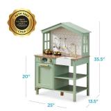 Pretend Play Wooden Farmhouse Kitchen Set w/ Storage, 5 Accessories