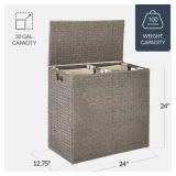 Large Water Hyacinth Double Laundry Hamper Basket w/ 2 Liner Bags, Gray