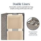 Large Water Hyacinth Double Laundry Hamper Basket w/ 2 Liner Bags, Gray