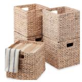 Set of 5 Collapsible Hyacinth Storage Baskets w/ Inserts - 12x12in, White
