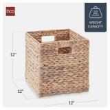 Set of 5 Collapsible Hyacinth Storage Baskets w/ Inserts - 12x12in, White