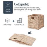 Set of 5 Collapsible Hyacinth Storage Baskets w/ Inserts - 12x12in, White