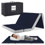 Folding Portable Midnight Blue Mattress Topper w/ Plush Foam - 4in, Twin XL Retail $129.00