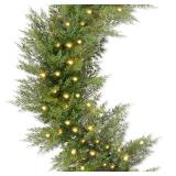 Pre-Lit Cedar Cypress Christmas Realistic Garland w/ Twinkling LEDs