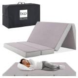Folding Portable Gray Mattress Topper w/ Plush Foam - 4in, Full