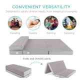 Folding Portable Gray Mattress Topper w/ Plush Foam - 4in, Full