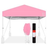 One-Person Setup Instant Pop Up Canopy w/ Case, 4 Weight Bags - 10x10ft, Pink