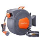 Garvee Garden Hose Reel, 1/2 in x 72 ft Wall Mounted Retractable Water Hose Reel with 9 Function Sprayer Nozzle, Any Length Lock, 180° Swivel Bracket, Automatic Rewind and Slow Return System