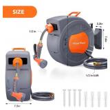 Garvee Garden Hose Reel, 1/2 in x 72 ft Wall Mounted Retractable Water Hose Reel with 9 Function Sprayer Nozzle, Any Length Lock, 180° Swivel Bracket, Automatic Rewind and Slow Return System